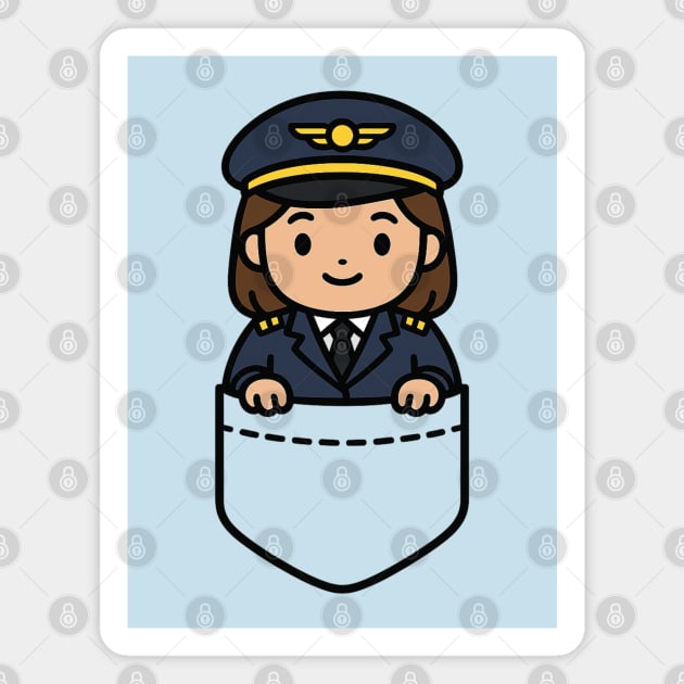 Cute Kawaii Female Airline Pilot Pocket Cartoon Aviation Magnet by Yesteeyear